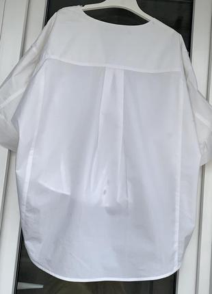 Zara стильная белая рубашка оверсайз с вставками из шитья5 фото
