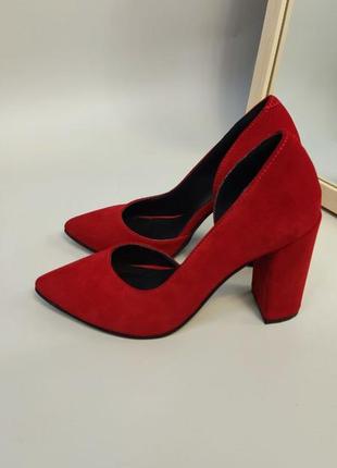 Эксклюзивные туфли лодочки итальянская кожа и замша красные7 фото
