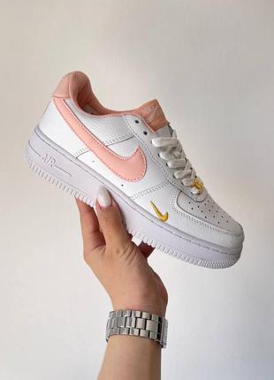 😻 nike air force 1 mini swoosh peach новинка трендові жіночі кросівки найк форс білі рожеві весна літо осінь белые розовые персиковые кроссовки