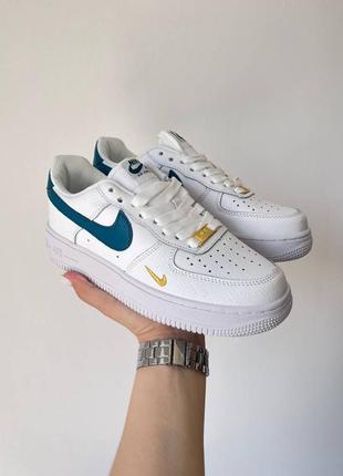 Nike air force 1 mini swoosh blue новинка жіночі трендові білі сині кросівки найк форс весна літо осінь белые синие кроссовки