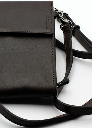 Сумка гаманець для телефону через плече grande pelle, портмоне чоловічий шкіряний коричневий