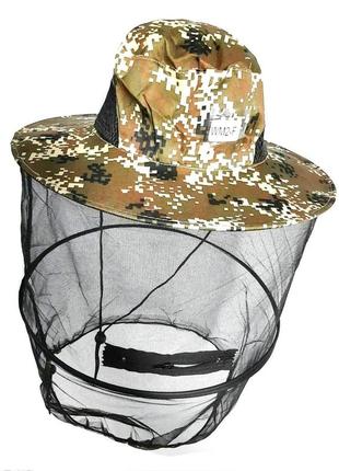 Шляпа накомарник с антимоскитной сеткой eos wm2-f камуфляж пиксельный темный