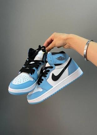 Жіночі високі шкіряні блакитні кросівки nike air jordan 1🆕 найк аір джордан3 фото