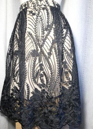 Брендовая женская нарядная кружевная юбка, ажурная с кружевом, с вышивкой, вышиванка.1 фото