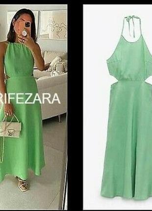 Плаття zara , лляне плаття zara, зелене плаття zara, сукня з відкритою спиною7 фото