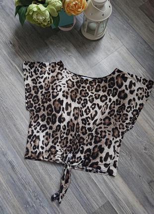 Леопардовый кроп топ с узлом р.м/l блуза блузка футболка блузочка
