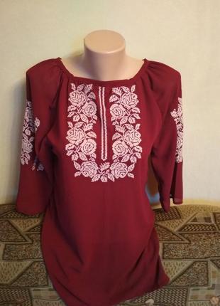 Вишиванка жіноча машинна вьішивка короткий рукав (матеріал шифон)
