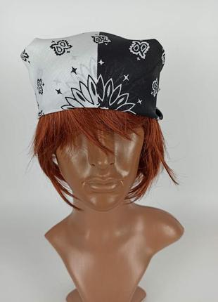 Бандана маленький платок повязка хлопок хустка на голову шею лицо руку черно-белая новая