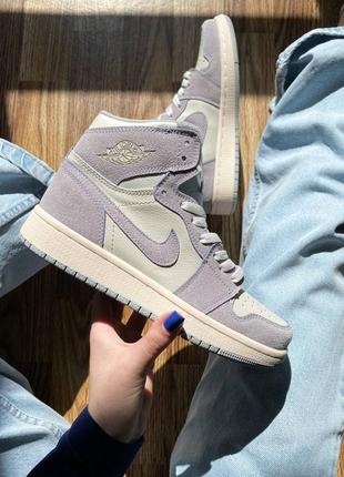 Nike air jordan retro light purple новинка жіночі високі кросівки найк джордан пастельні бузок фіолетові высокие сиреневые кроссовки