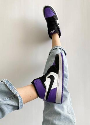 Nike air jordan retro high court purple трендові фіолетові кросівки найк джордан унісекс весна літо осінь фиолетовые высокие кроссовки3 фото