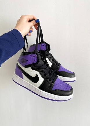 Nike air jordan retro high court purple трендові фіолетові кросівки найк джордан унісекс весна літо осінь фиолетовые высокие кроссовки