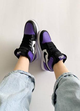 Nike air jordan retro high court purple трендові фіолетові кросівки найк джордан унісекс весна літо осінь фиолетовые высокие кроссовки2 фото