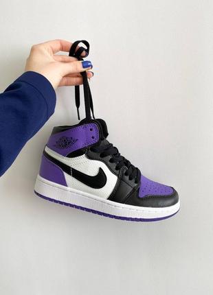 Nike air jordan retro high court purple трендові фіолетові кросівки найк джордан унісекс весна літо осінь фиолетовые высокие кроссовки10 фото