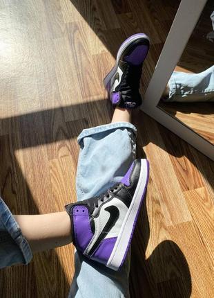 Nike air jordan retro high court purple трендові фіолетові кросівки найк джордан унісекс весна літо осінь фиолетовые высокие кроссовки9 фото