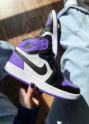 Nike air jordan retro high court purple трендові фіолетові кросівки найк джордан унісекс весна літо осінь фиолетовые высокие кроссовки4 фото