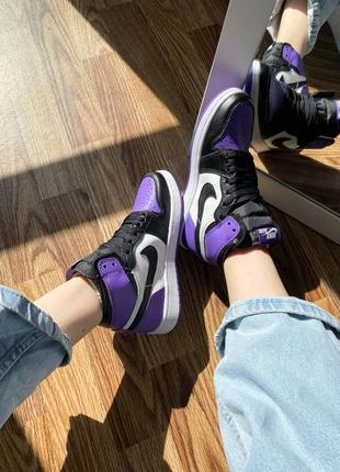 Nike air jordan retro high court purple трендові фіолетові кросівки найк джордан унісекс весна літо осінь фиолетовые высокие кроссовки8 фото