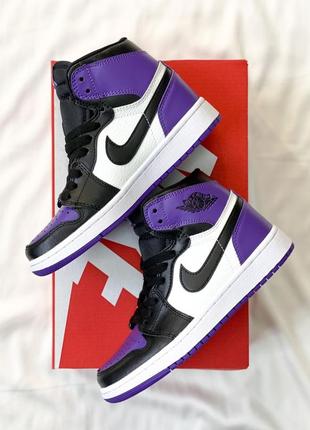 Nike air jordan retro high court purple трендові фіолетові кросівки найк джордан унісекс весна літо осінь фиолетовые высокие кроссовки