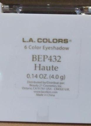 Тіні для повік l.a. colors 6 color eyeshadow bep432 haute. usa3 фото