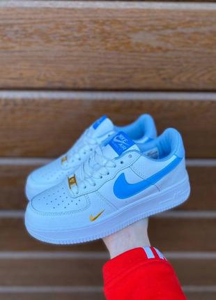 Nike air force 1 mini swoosh blue новинка жіночі трендові білі блакитні кросівки найк форс весна літо осінь белые голубые кроссовки