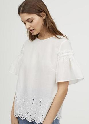 Хлопковая блуза h&m прошва ришелье 42-xl