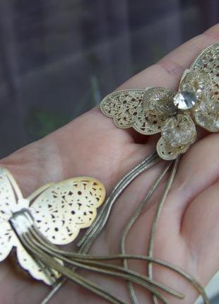 Распродажа крупные стильные серьги бабочки с цепочками и кристаллами5 фото