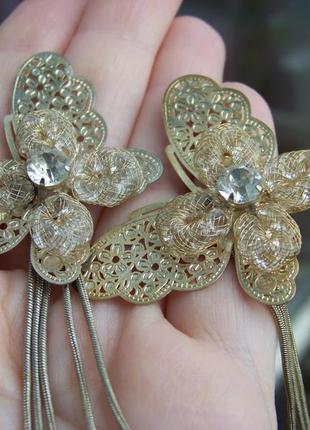 Розпродаж великі стильні сережки метелики з ланцюжками і кристалами4 фото
