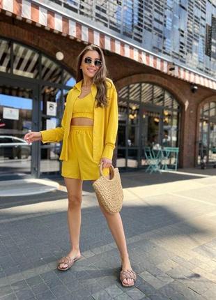 Костюм 3ка (топ+рубашка+шорты)