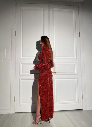 Мерцающее платье в пол с разрезом люрекс10 фото