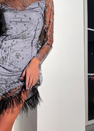 Подвійне сукні з пір'ям сітка блискітки4 фото