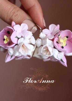 Авторські сережки з квітами "тюльпани з фрезиями і гортензіями"