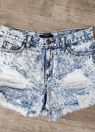 Оригинальные джинсовые шорты на высокой посадке forever 21 размер s