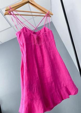 Zara яркое розовое льняное платье в наличии3 фото