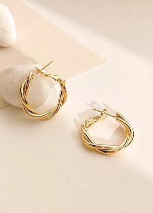 Жіночі сережки-кільця, круглі геометричні сережки-кільця з металевим переплетенням5 фото