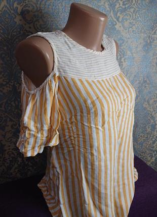 Женская летняя блуза в полоску футболка с открытыми плечами блузка размер 44/464 фото