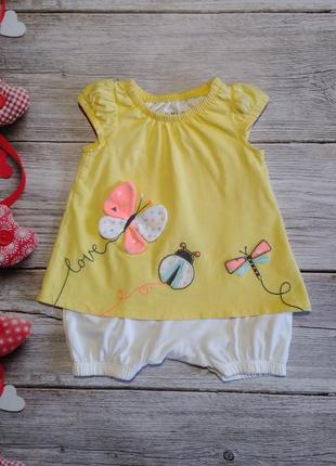 Жёлтый песочник платье с бабочками nutmeg на девочку 0-3месяца