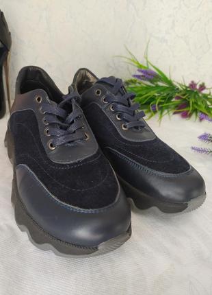 Кросівки темно-синього кольору натуральна шкіра та замш7 фото