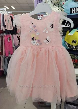 Святкове дитяче рожеве фатинове плаття з метеликами pepco розміри 74-98