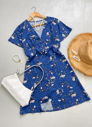 Літня синя жіноча сукня в квітковий принт2 фото