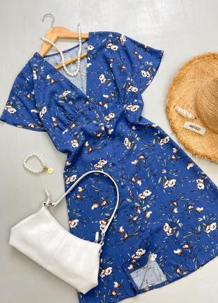 Літня синя жіноча сукня в квітковий принт3 фото