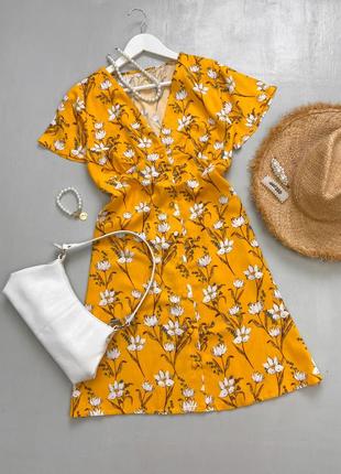 Літня жовта сукня в квітковий принт2 фото