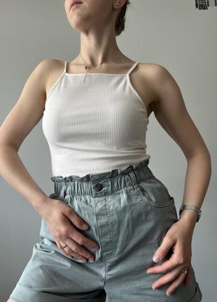 Білий базовий щільний топ h&m в рубчик майка кроптоп