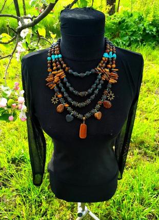 Українське етно намисто лава тигрове око бірюза