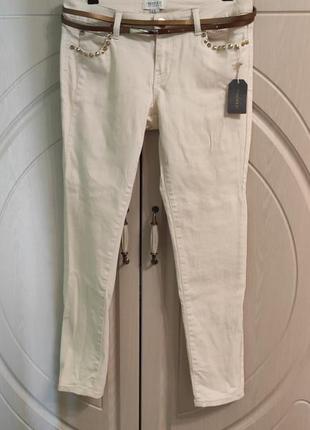 Новые джинсы скинни молочного цвета +пояс  р.48/uk12