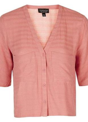 Кроп топ на гудзиках topshop в смужку з кишенями укорочена смугаста сорочка блуза блузка рожевий корал2 фото