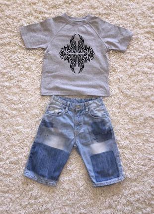 Річний комплект футболка blue base + джинсові шорти h&m на 5-6 років ріст 116.