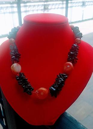 Вишукане кольє "корали+агат"
