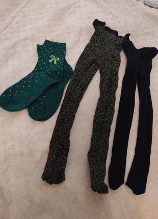 3 в 1 набор кружевных колгот с блестками и новогодние носки1 фото
