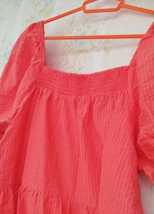 Платье сукня сарафан нова жіноча літо яскрава помаранчева парашут віскоза максі вільний помаранчеве рукава волани пишне багатоярусне яскраве3 фото