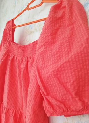 Платье сукня сарафан нова жіноча літо яскрава помаранчева парашут віскоза максі вільний помаранчеве рукава волани пишне багатоярусне яскраве4 фото