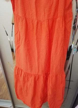 Платье сукня сарафан нова жіноча літо яскрава помаранчева парашут віскоза максі вільний помаранчеве рукава волани пишне багатоярусне яскраве6 фото